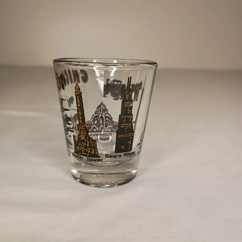 Chicago Illinois Shot Glass USA Souvenir Airport Sears Tower John Hancock Center